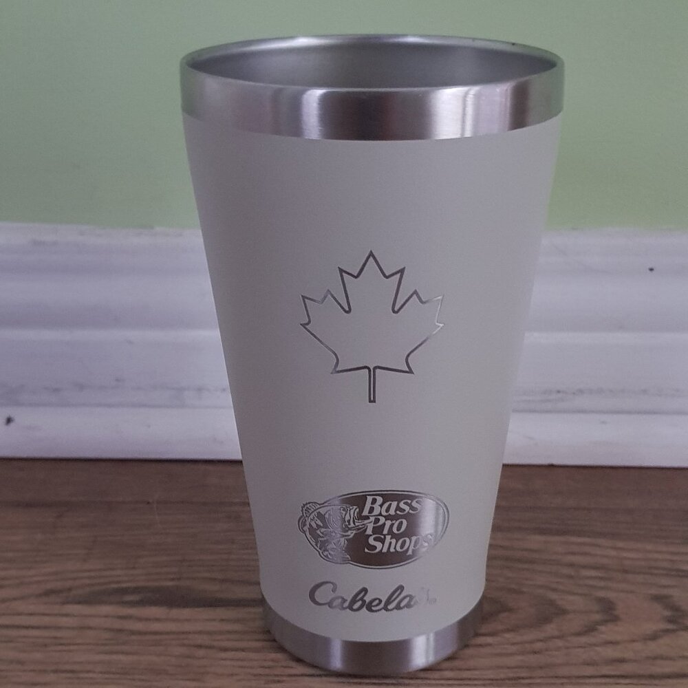 Cabela Bass Pro Shop stainless steel tumbler with lid and bottle opener